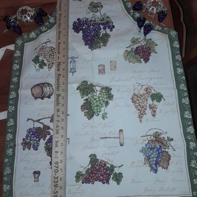 Grape themed Kitchen Apron and two sets of hanging grapes