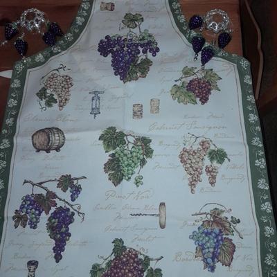 Grape themed Kitchen Apron and two sets of hanging grapes