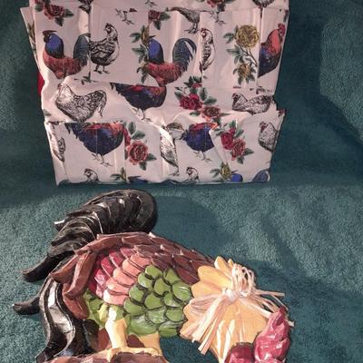 Rooster wall art with chicken themed Apron