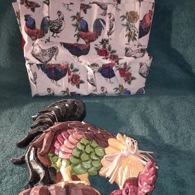 Rooster wall art with chicken themed Apron