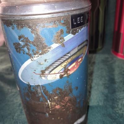 Vintage thermoses and wine corks