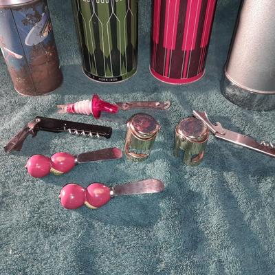 Vintage thermoses and wine corks