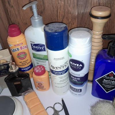 Men's hygiene items shaving brushes, lotions, cologne and more