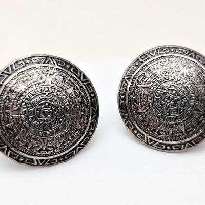 Lot #39  Vintage Mexican Sterling Cufflinks - Mayan/Aztec Calendar