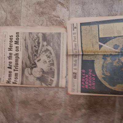 1969 Newspapers A Pollo Moon Landing guide Denver Post and Rocky Mountain News Home are the Hero's from Triumph on the moon