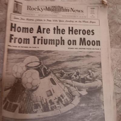 1969 Newspapers A Pollo Moon Landing guide Denver Post and Rocky Mountain News Home are the Hero's from Triumph on the moon