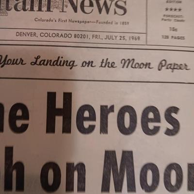 1969 Newspapers A Pollo Moon Landing guide Denver Post and Rocky Mountain News Home are the Hero's from Triumph on the moon