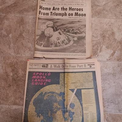 1969 Newspapers A Pollo Moon Landing guide Denver Post and Rocky Mountain News Home are the Hero's from Triumph on the moon