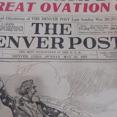 Denver, Colorado May 22 1927 Newspaper "Lindbergh Lands in Paris"