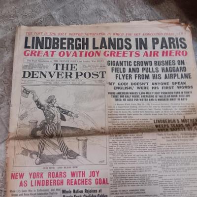 Denver, Colorado May 22 1927 Newspaper "Lindbergh Lands in Paris"