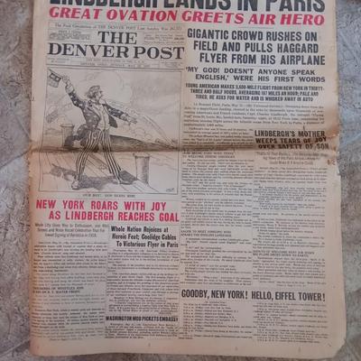 Denver, Colorado May 22 1927 Newspaper "Lindbergh Lands in Paris"