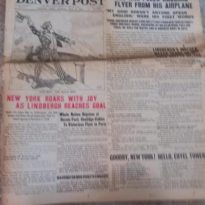 Denver, Colorado May 22 1927 Newspaper "Lindbergh Lands in Paris"