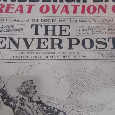 Denver, Colorado May 22 1927 Newspaper "Lindbergh Lands in Paris"