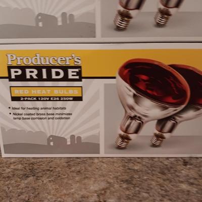three boxes of PRIDE Heat lamp bulbs 2 per package Ideal for heating Animal habitats 250 watt 120 volt
