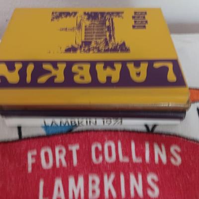 Fort Collins Lambkins Yearbooks 1968, 1969 and 1974, with go team go vintage Lambkins towel