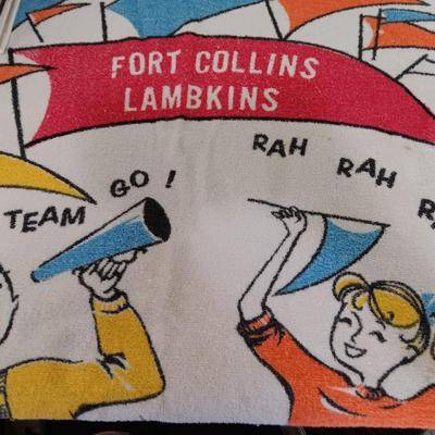 Fort Collins Lambkins Yearbooks 1968, 1969 and 1974, with go team go vintage Lambkins towel