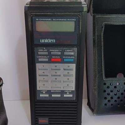 Working Uniden 10 channel Scanner radio with power cord with a Sony handheld watchman television
