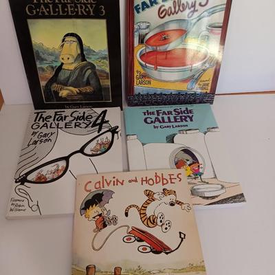 Five The Far Side books with Calvin & Hobbes book too