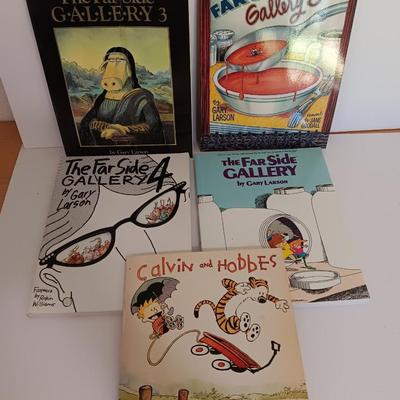 Five The Far Side books with Calvin & Hobbes book too