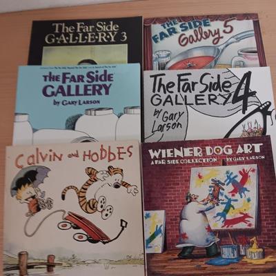Five The Far Side books with Calvin & Hobbes book too