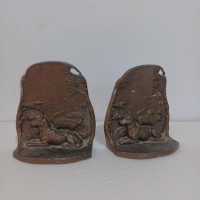 Metal 1920's German Shepherd guarding sheep bookends.