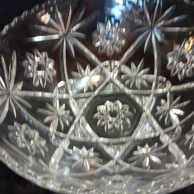 Three beautiful glass dishes Large bowl, oval scalloped dish, and small plate