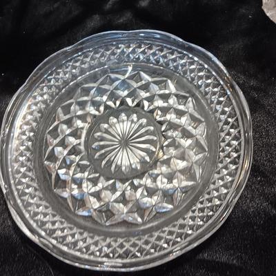 Three beautiful glass dishes Large bowl, oval scalloped dish, and small plate
