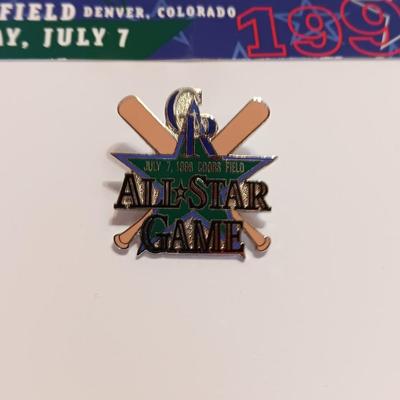 Colorado Rockies All Star Game hat pin with All-star ticket game stub and coin