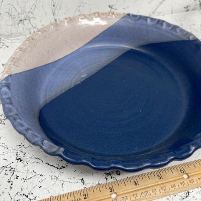 Blue pottery pie plate & fancy glass bowl