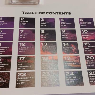 Colorado Rockies 25th anniversary book, Field played ball, and world series tickets