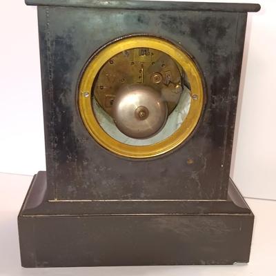 Stunning Antique Japy Freres Black Marble and Slate French Mantle Clock