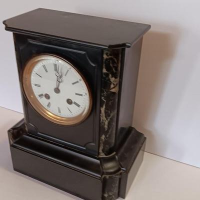 Stunning Antique Japy Freres Black Marble and Slate French Mantle Clock