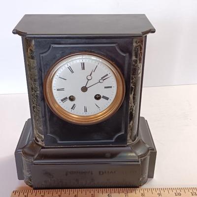 Stunning Antique Japy Freres Black Marble and Slate French Mantle Clock