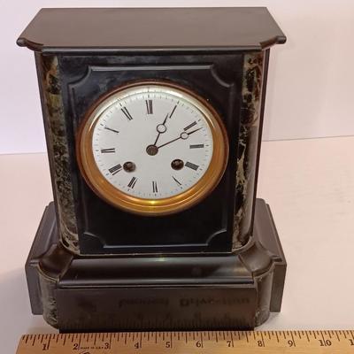 Stunning Antique Japy Freres Black Marble and Slate French Mantle Clock