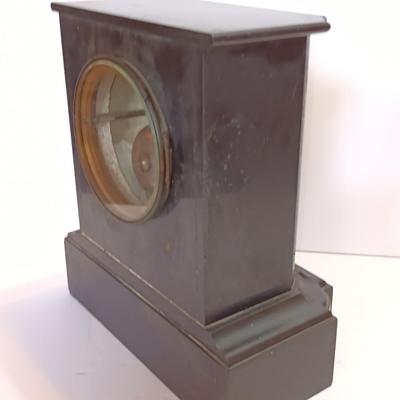 Stunning Antique Japy Freres Black Marble and Slate French Mantle Clock