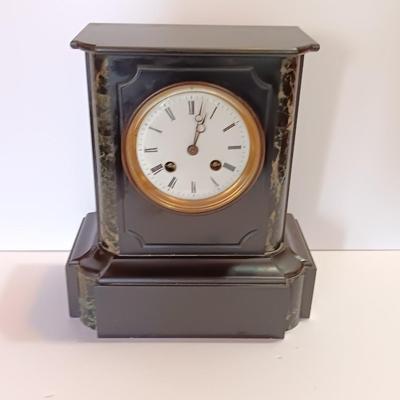 Stunning Antique Japy Freres Black Marble and Slate French Mantle Clock