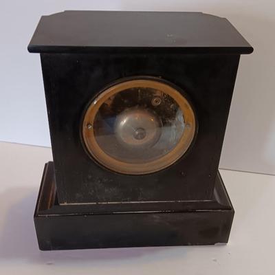 Stunning Antique Japy Freres Black Marble and Slate French Mantle Clock
