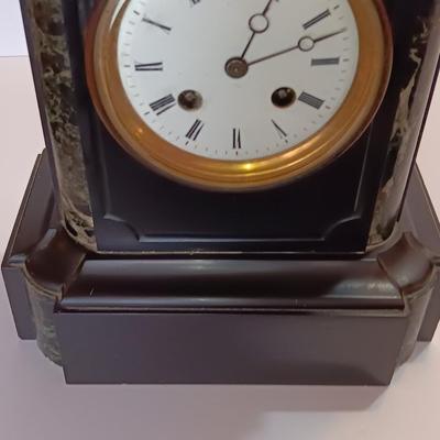 Stunning Antique Japy Freres Black Marble and Slate French Mantle Clock