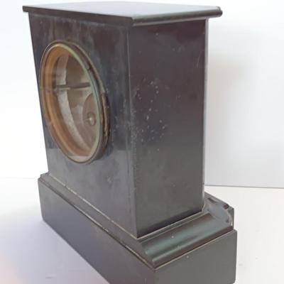 Stunning Antique Japy Freres Black Marble and Slate French Mantle Clock