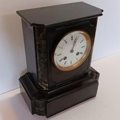 Stunning Antique Japy Freres Black Marble and Slate French Mantle Clock
