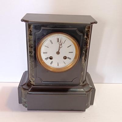 Stunning Antique Japy Freres Black Marble and Slate French Mantle Clock