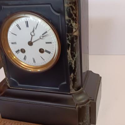 Stunning Antique Japy Freres Black Marble and Slate French Mantle Clock
