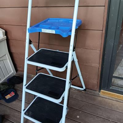 Three stair step ladder with top platform