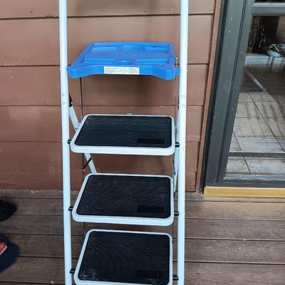 Three stair step ladder with top platform