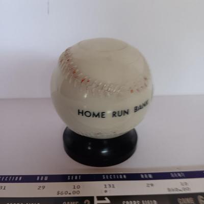 1950's Glass Baseball Home Run Bank with Colorado Rockies World series collectible tickets