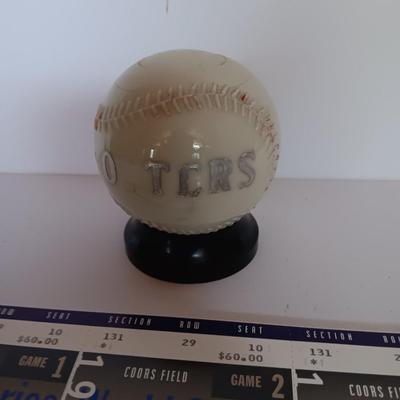 1950's Glass Baseball Home Run Bank with Colorado Rockies World series collectible tickets