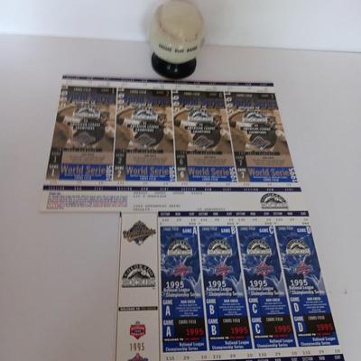 1950's Glass Baseball Home Run Bank with Colorado Rockies World series collectible tickets