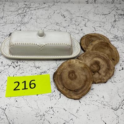 Pretty Butter Dish & wooden coasters