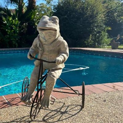 Plastic Frog on Metal Tricycle  (see description)