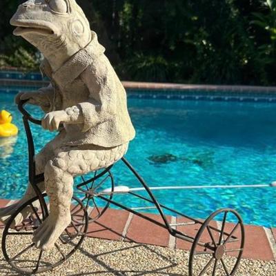 Plastic Frog on Metal Tricycle  (see description)